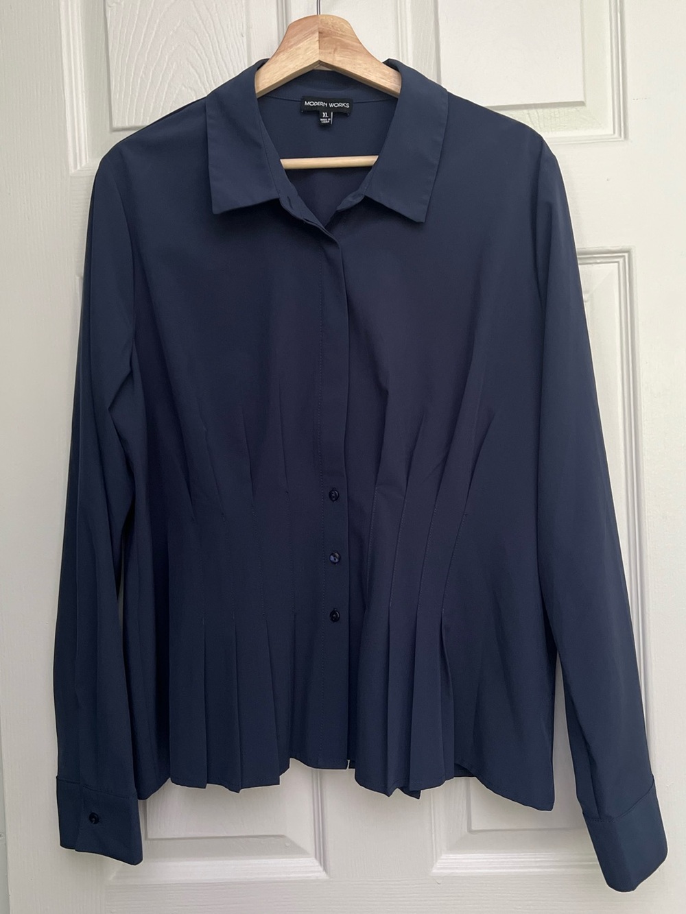 Modern Works Pleated Front Button Down Blouse